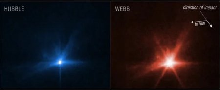 NASA опубликовало снимки столкновения зонда DART с астероидом, сделанные телескопами «Джеймс Уэбб» и «Хаббл»